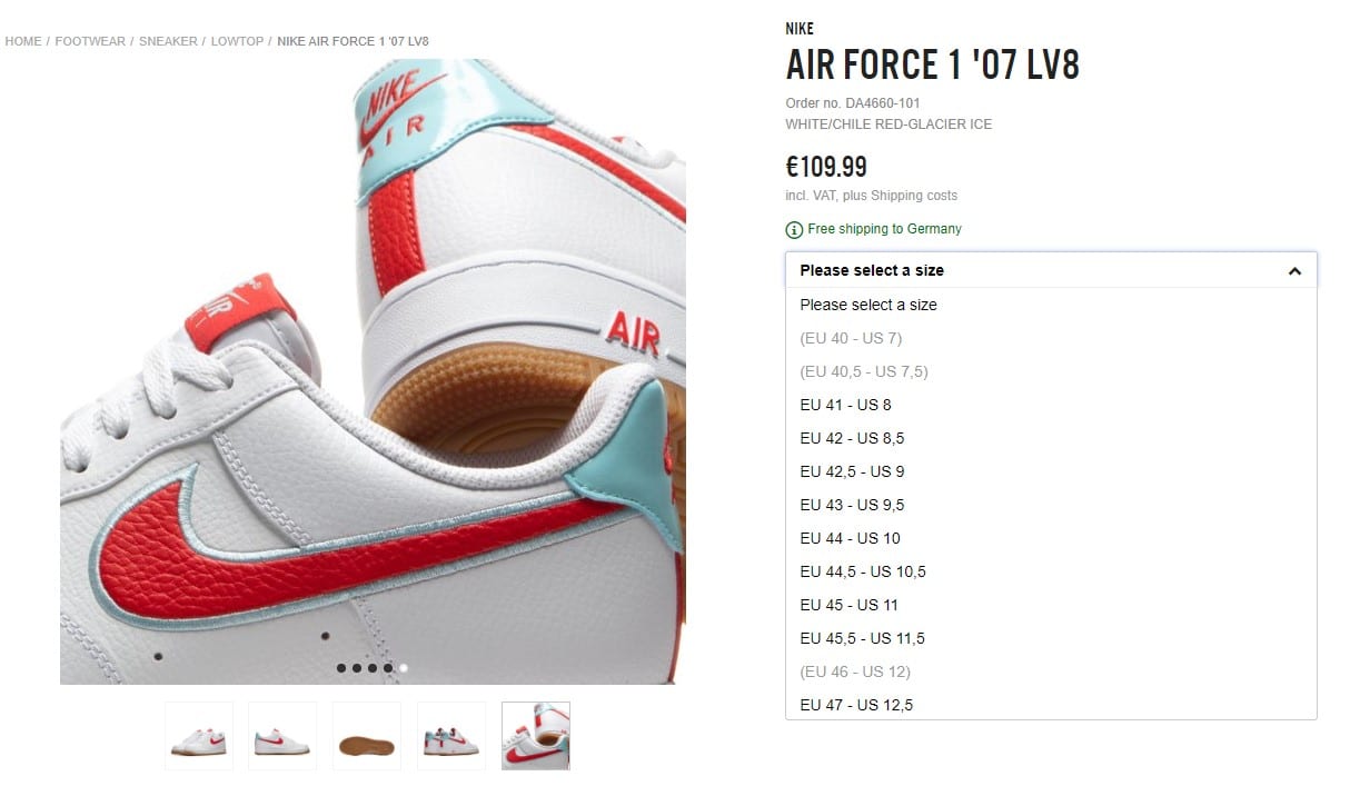 user Sky Eco friendly Nike Air Force 1 with Blue and Red Details | Grailify