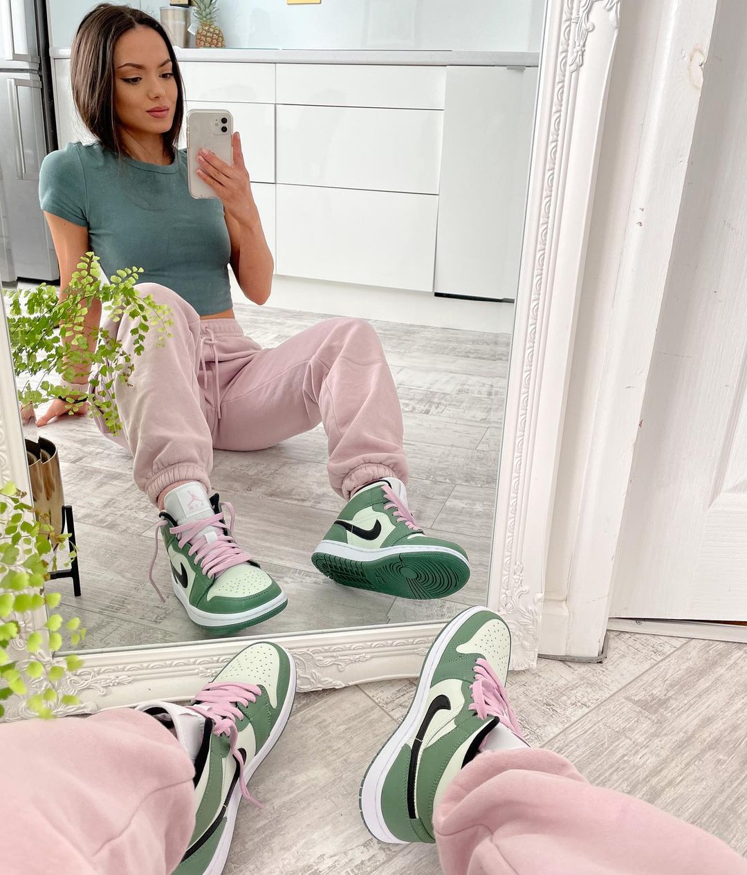 pink and green nike jordans