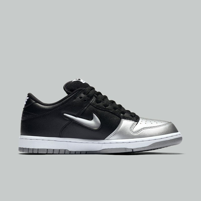 Supreme x nike sb store dunk low metallic silver