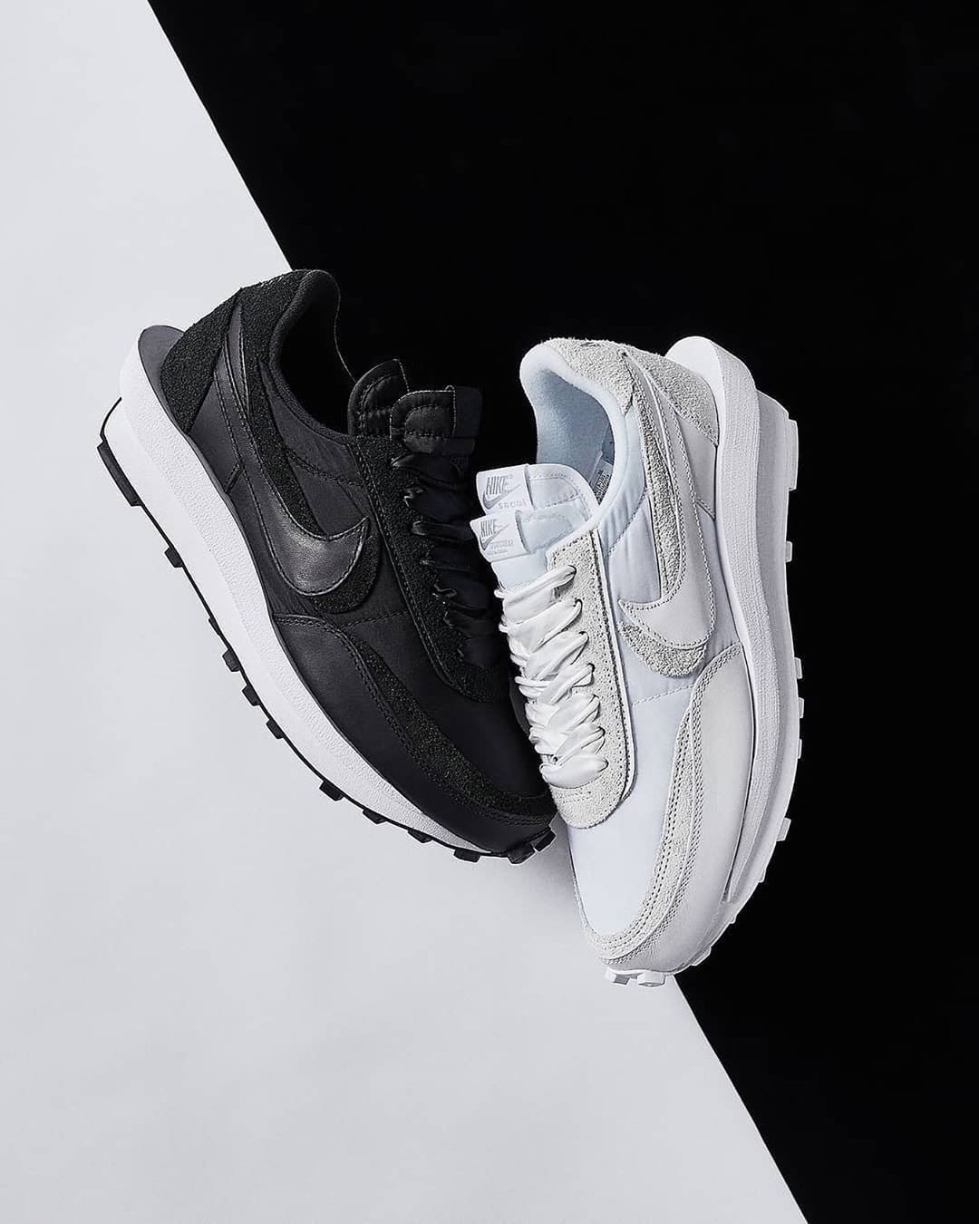 Two sacai x Nike LDV Waffle Nylon Models in 