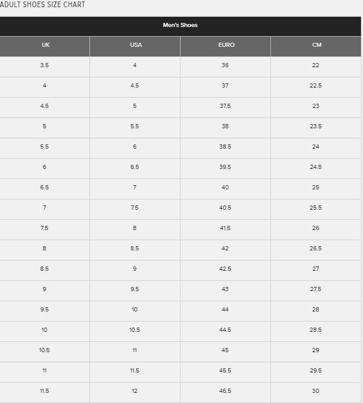 Shoe Sizes from Nike, adidas, Vans and Co. | Grailify