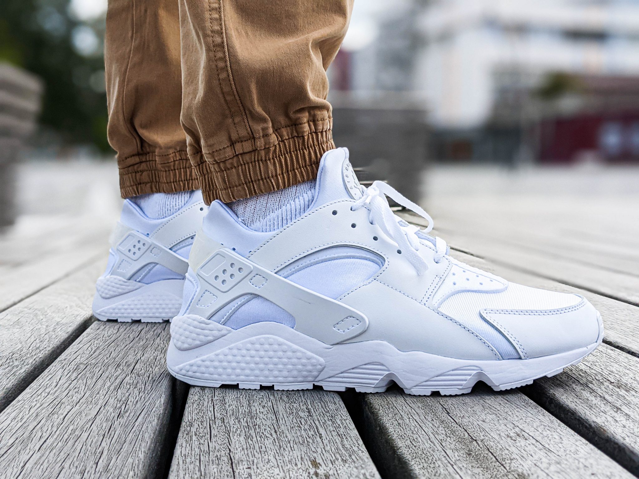 Huarache white store on feet