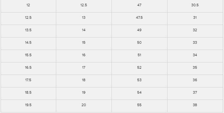 New balance size chart compared to adidas hotsell