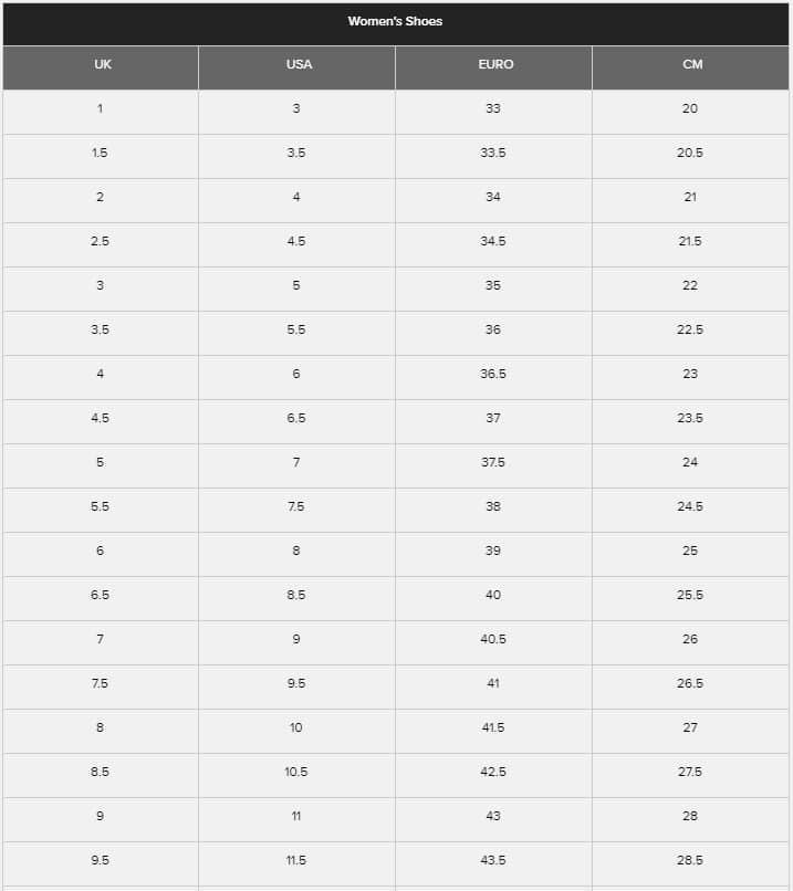 Shoe Sizes from Nike, adidas, | Grailify