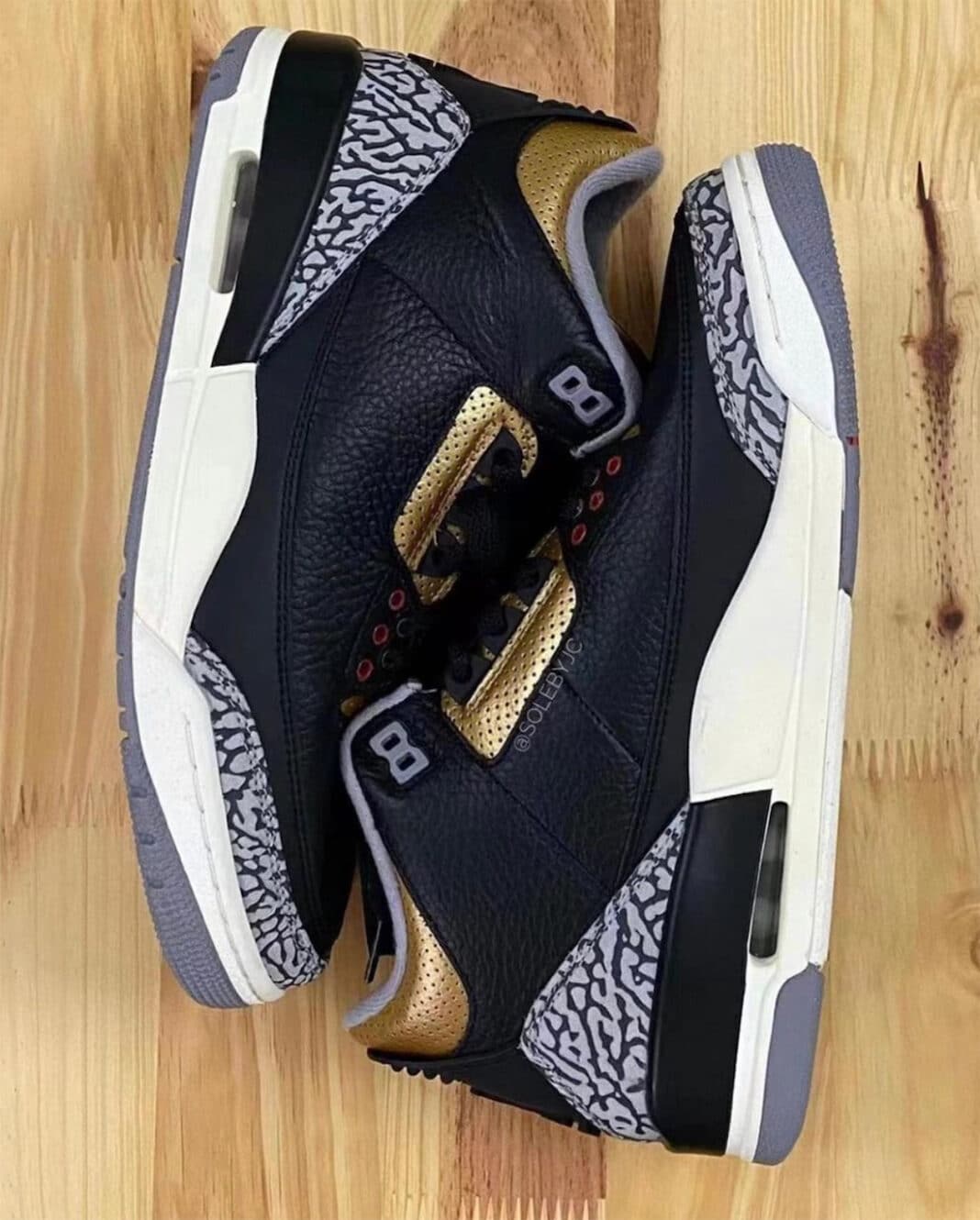 Jordan 3 black and hot sale gold