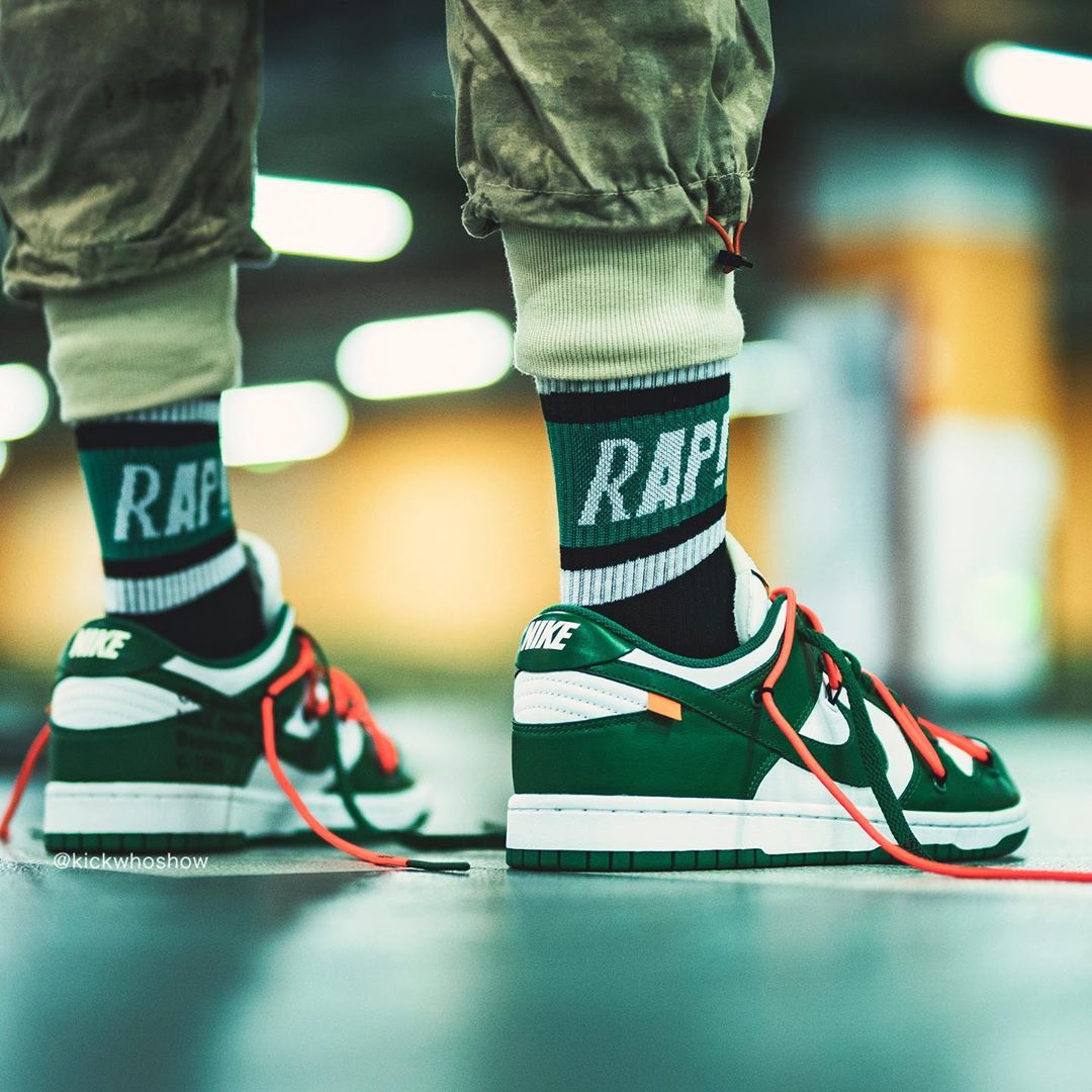 Dunk low leather x off-white outlet – white/pine green-pine green