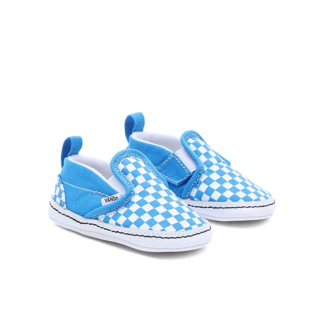 Baby blue checkered hot sale vans slip on