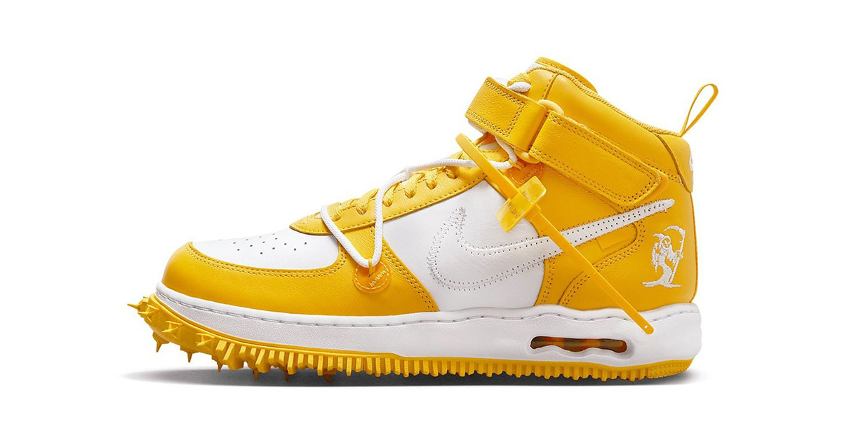 Sensenmann-Stickerei ziert die Fersen des Off-White x Air Force 1 Mid Sensenmann-Stickerei ziert die Fersen des Off-White x Air Force 1 Mid