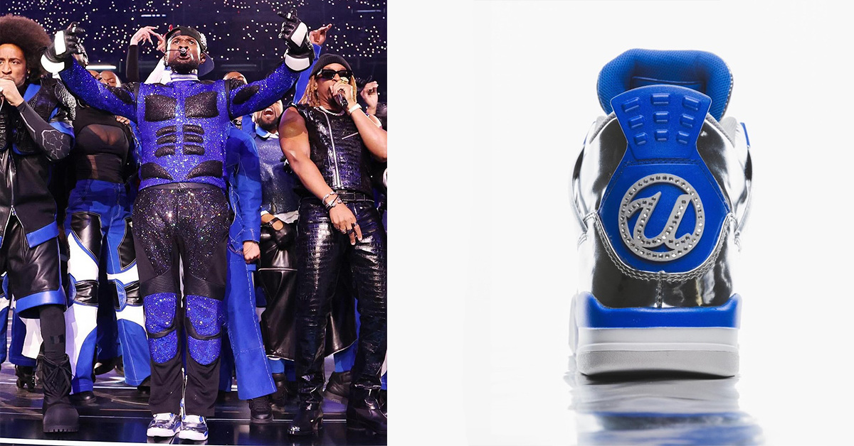 Usher Lights Up Super Bowl LVIII with Custom Chrome Air Jordan 4s Usher Lights Up Super Bowl LVIII with Custom Chrome Air Jordan 4s