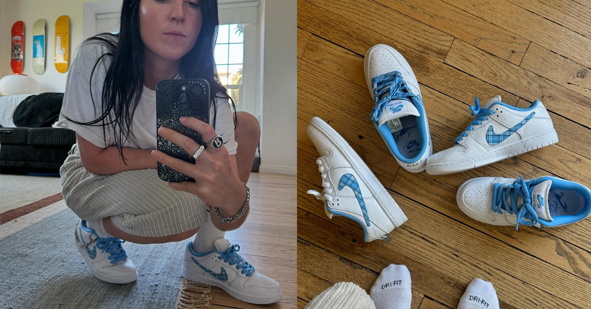 Nicole Hause x Nike SB Dunk Low mit kariertem Swoosh und abnehmbaren Ketten Nicole Hause x Nike SB Dunk Low mit kariertem Swoosh und abnehmbaren Ketten