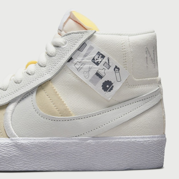 Ein Etikett mit Warnhinweisen erscheint auf dem neusten Nike SB Blazer Mid