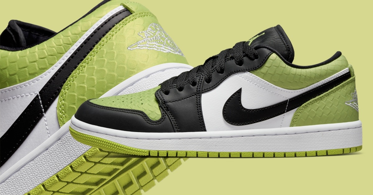 Giftgrüner Air Jordan 1 Low mit Snakeskin-Applikationen