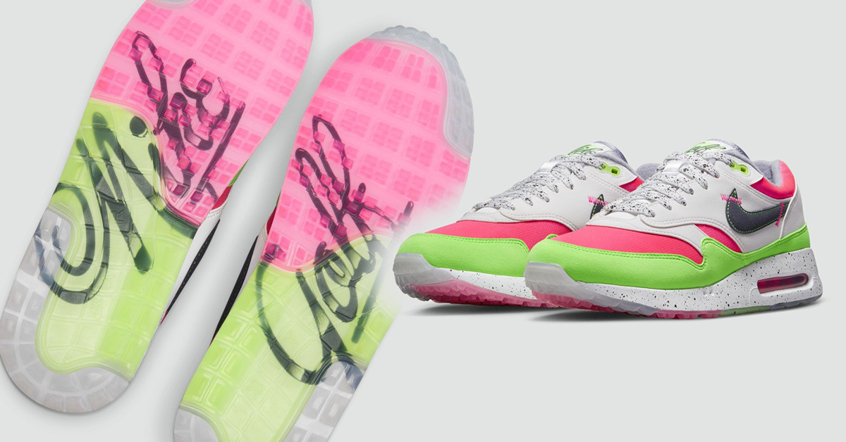 Airbrush-Grafiken bei dem Nike Air Max 1 Golf „Watermelon“ Airbrush-Grafiken bei dem Nike Air Max 1 Golf „Watermelon“