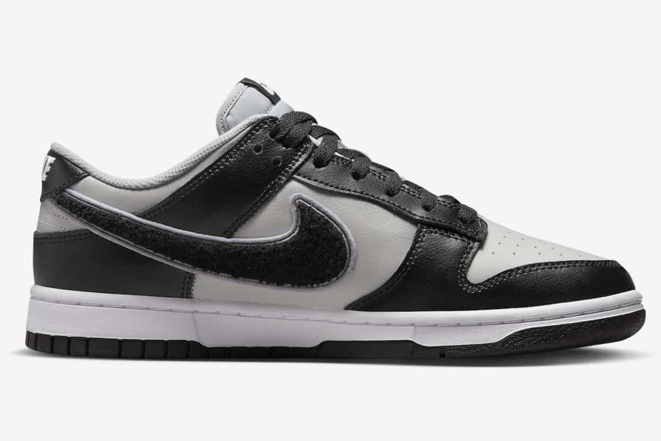 Nike hat einen schwarz-grauen Dunk Low „Chenille Swoosh“ kreiert