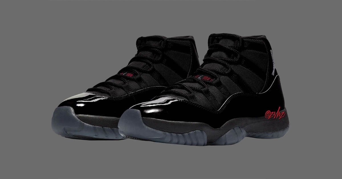 Black and red patent leather jordans 11 on sale