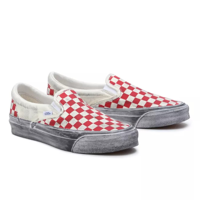 Vans Vault UA OG Classic Slip On LX Stressed Red Checkerboard