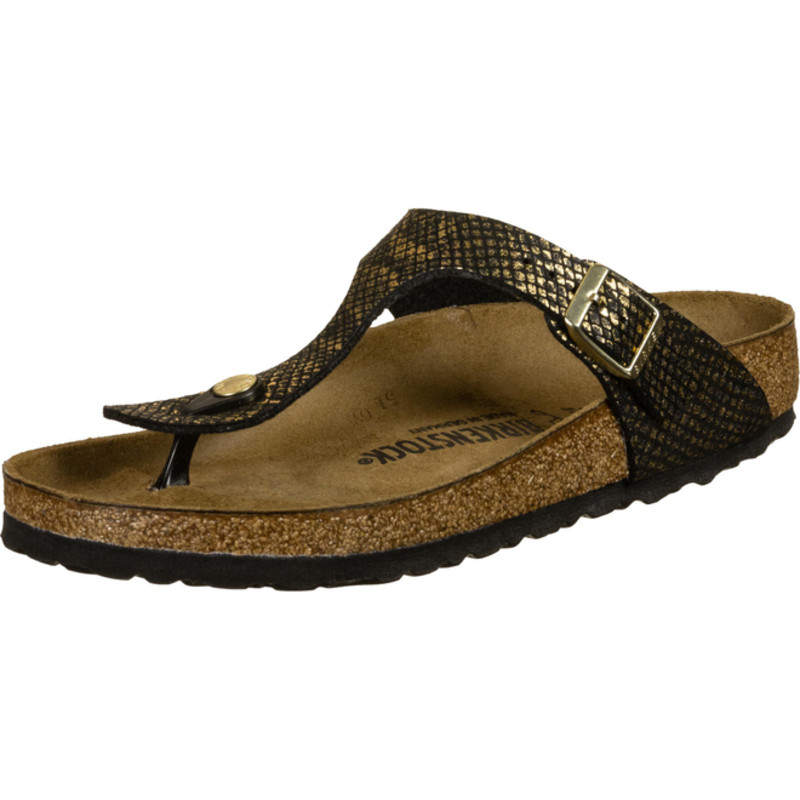 Birkenstock Gizeh Shiny Python Womens Black / Gold Sandals | 1018464