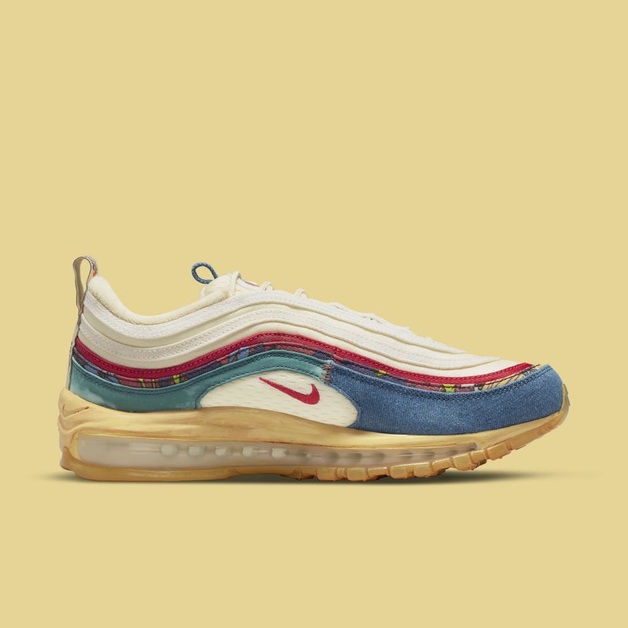 Verschiedene Stoffe konstruieren den Nike Air Max 97 „Coconut Milk Fossil“