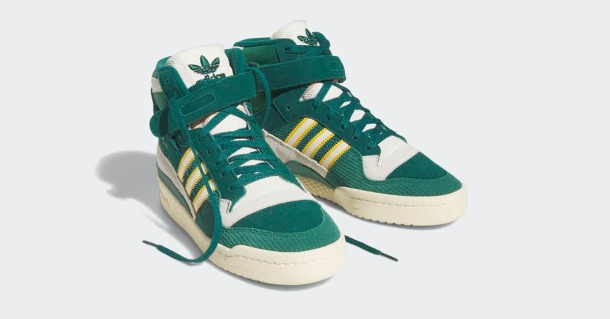 „Collegiate Green“ und Cord zieren den adidas Forum 84 High „Green Corduroy“