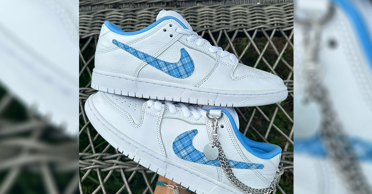Nicole Hause x Nike SB Dunk Low with chequered swoosh and detachable chains