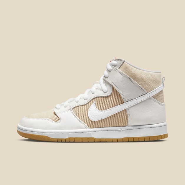 Kommender nike clip SB Dunk High „Unbleached“ besteht aus Canvas und Leder