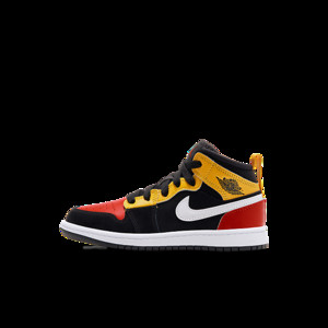 Air Jordan 1 Mid SE (GS) Shoes - Size 7Y - Black / Team Orange-amarillo