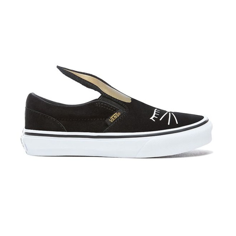 Vans black store suede slip ons