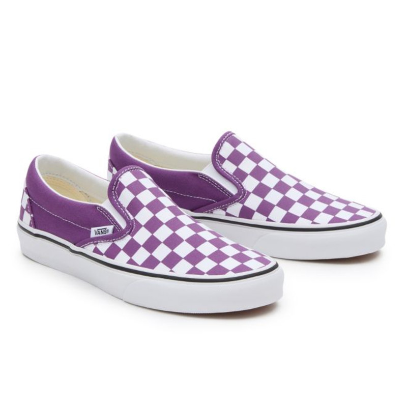 Purple and store white check vans