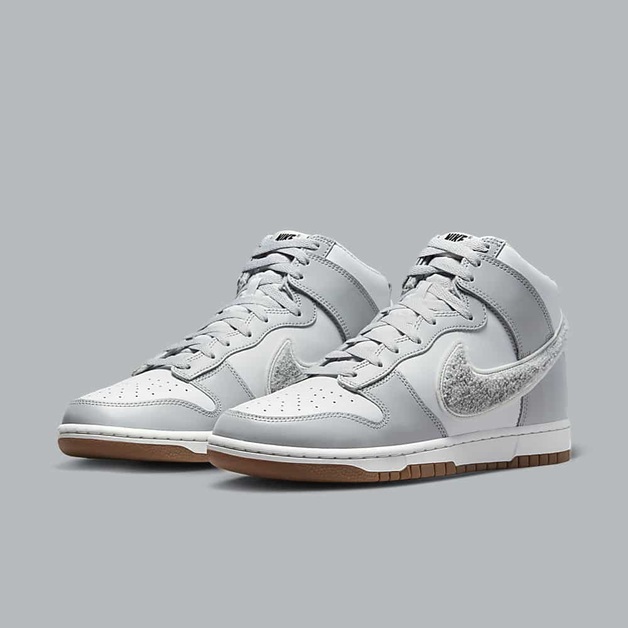 Grey and Gum Appear on the Latest Nike Dunk High "Chenille Swoosh"