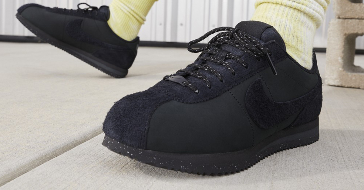 Nubuck and Shaggy Suede on the "Triple Black" Nike Cortez PRM 
