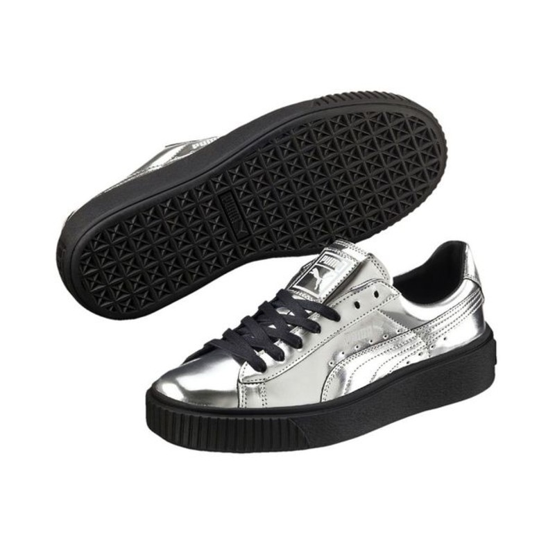 Puma metallic basket clearance platform sneakers in silver