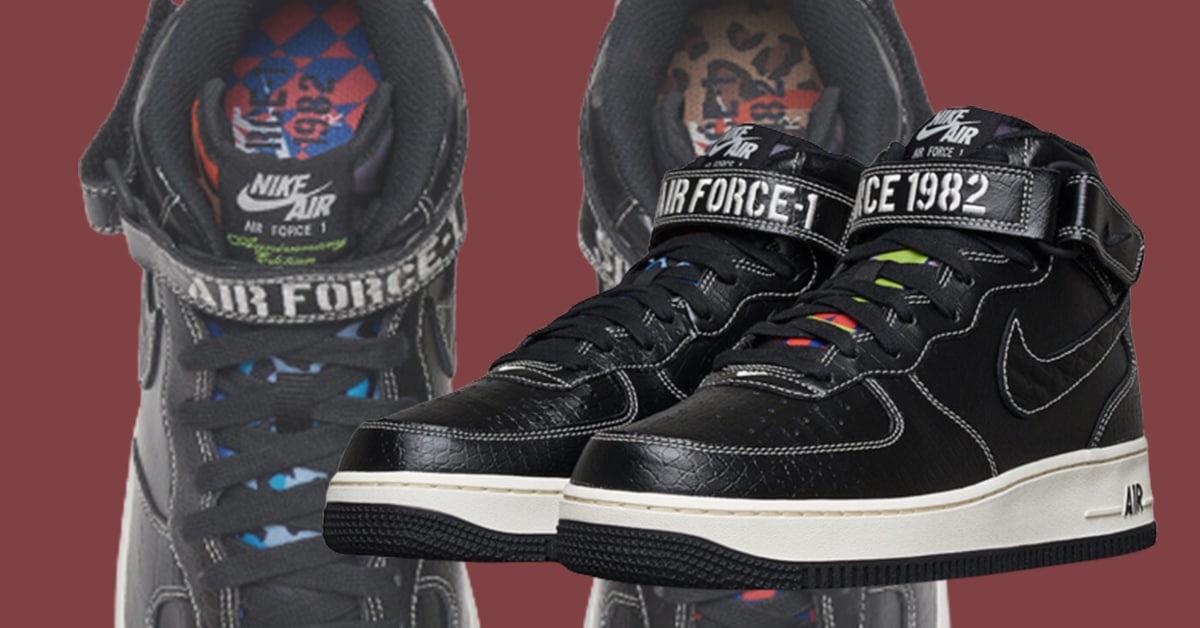 Große Stickereien und exotische Prints zieren diesen Nike Air Force 1 Mid