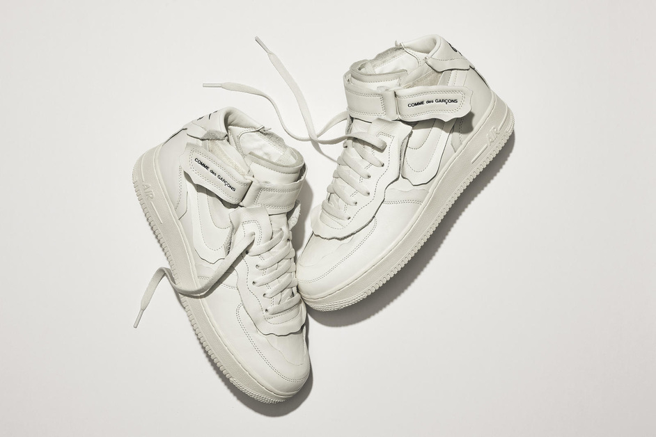 Deconstructed Look on the COMME des the GARÇONS x Nike Air Force 1 Mids