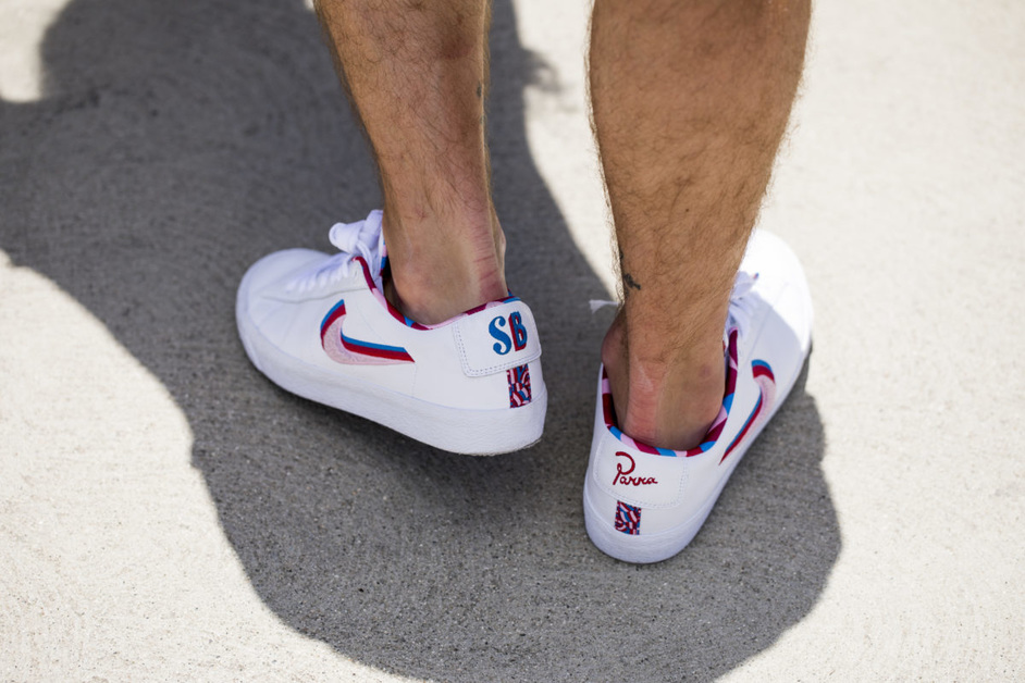 Parra x Nike SB with Layered Swoosh on the Blazer Low and SB Dunk Low