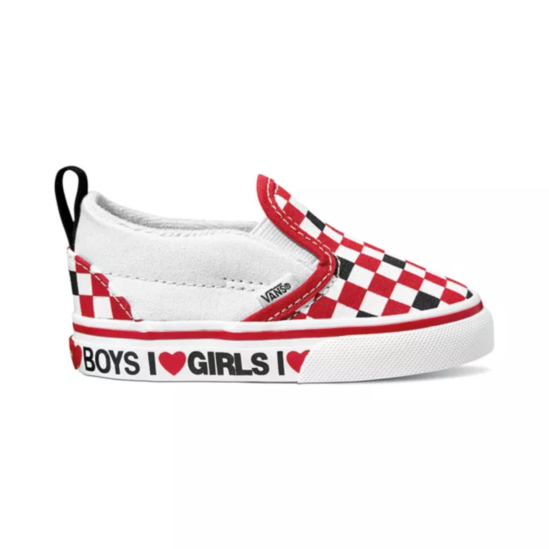 Kids Vans Classic Slip-On V Toddler 'Checkerboard - I Heart' Black/True White/Red | VN0A3488WKU