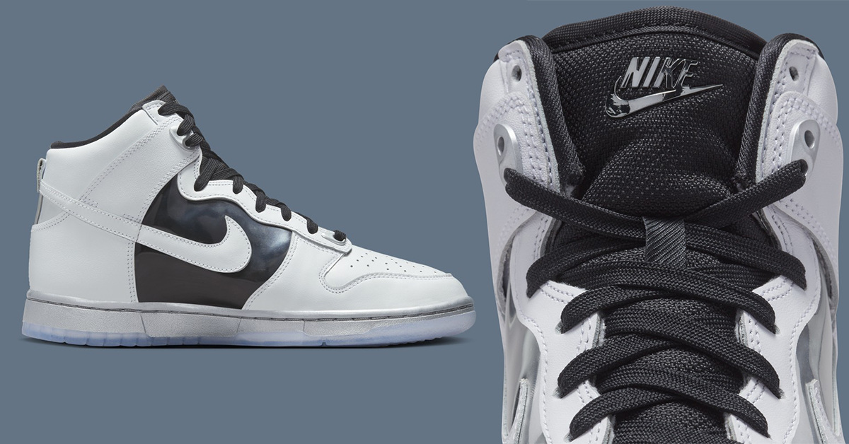 Glänzende Seitenteile bei dem Nike Dunk High „Chrome“ Glänzende Seitenteile bei dem Nike Dunk High „Chrome“