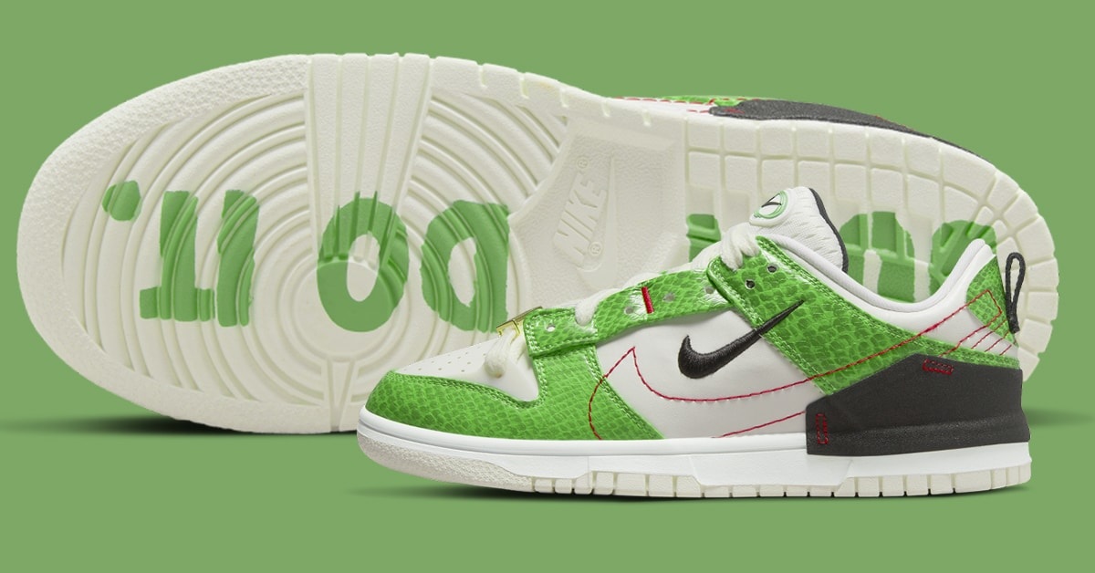 Große Prints und einer grüner Snakeskin zieren den Nike Dunk Low Disrupt 2 „Just Do It“