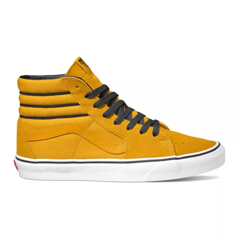 White vans best sale with yellow stripe