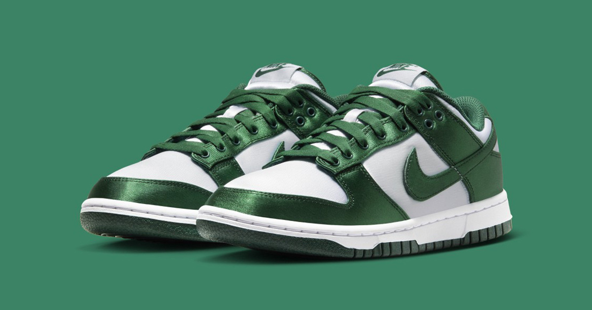 Schaut euch die offiziellen Bilder des Nike Dunk Low WMNS „Satin Green“ an