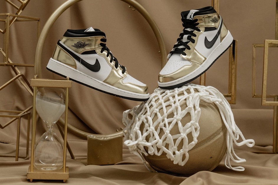 Air Jordan 1 Mid Drops with Golden Overlays