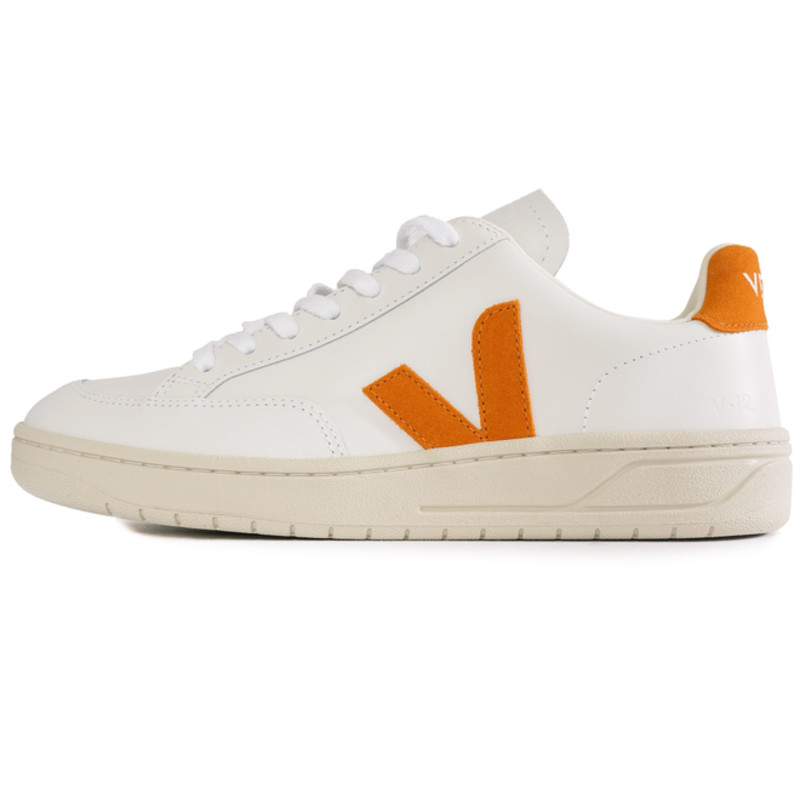 Veja Women's V-12 Leather - Extra White/Pumpkin | 203113A