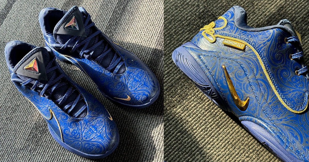 Golden accents and laser-engraved luxury details: Monopoly x Nike LeBron 22 ‘Deep Royal Blue’